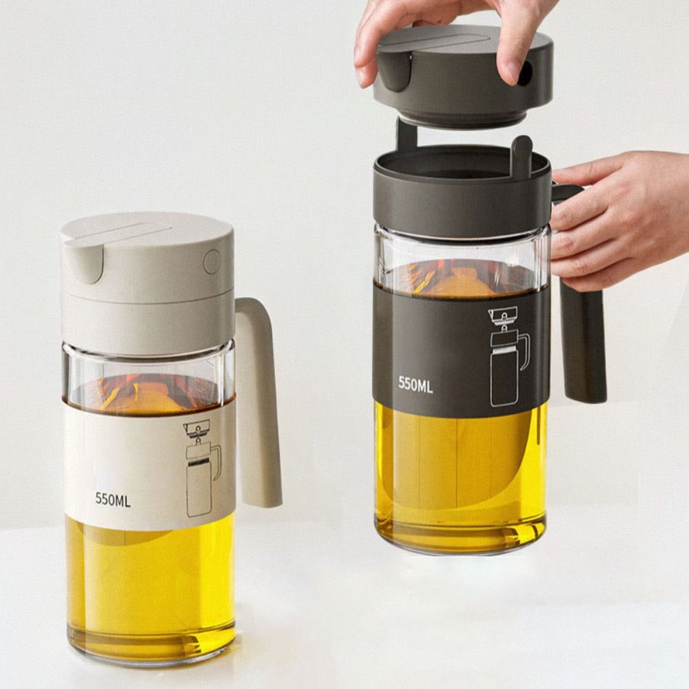 Heat-Resistant Drip-Free Oil Dispenser Borosilicate Glass Dual-Use Vinegar Dispenser 550ml Automatic Seal Oil Can Cooking Oil