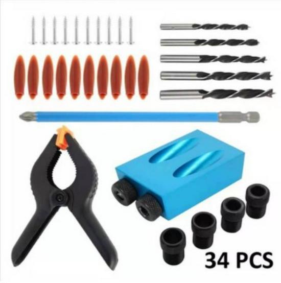 15° Blue Woodworking Pocket Hole Jig with Three-Pointed Drill Locator and F Clamp