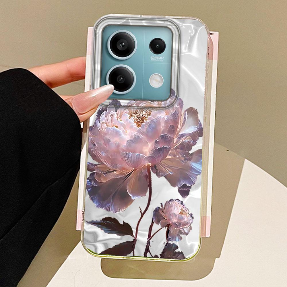 White Peony Lotus Print Women Girls Water Texture Phone Case for Xiaomi Mi 13T 14T Pro 11 Lite NE 5G Shell Silicone Bags Cover