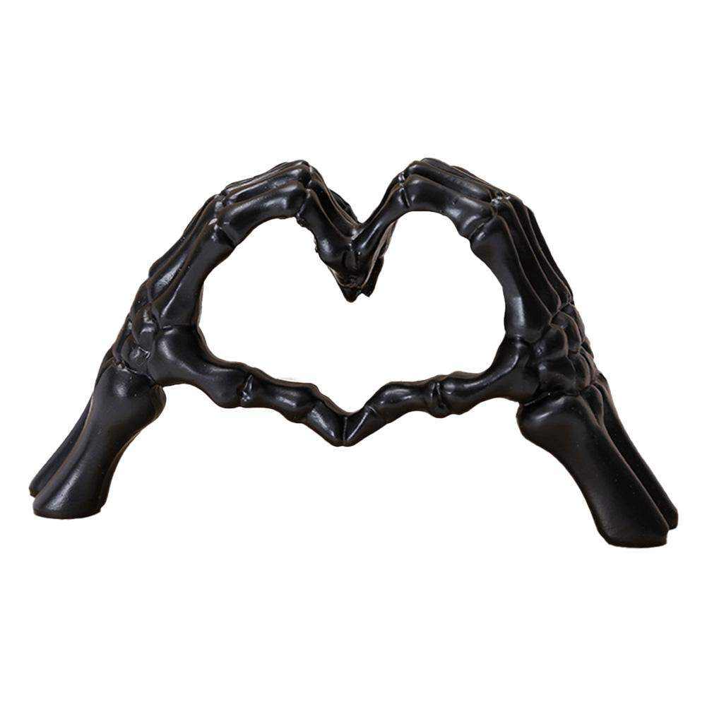 

1pc Resin Abstract Skeleton Statue Wear Resist Heart Gestures Skull Ornaments Heart Shape Finger Gesture Figurine for Home Decor чёрный