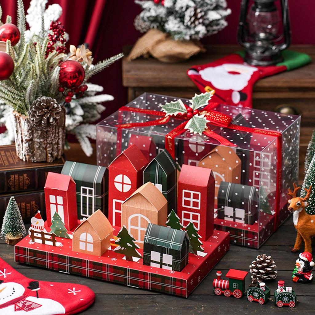 Christmas Countdown Calendar Box 8 Empty Christmas House Advent Calendars Box For Storing Candy, Snow Crisp, Nougat, Cookie