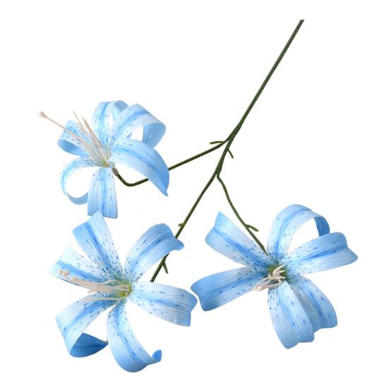 Artificial Lily Flowers 3 Heads Blooms Long Stem Lily Flower Branch Real Touch Fake Flower Bouquet for Home Hotel Wedding Party Table Centerpiece