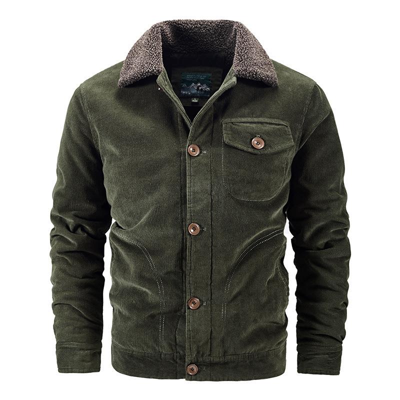 Corduroy Cotton Jacket Men's Casual Men's Loose Large Size Plus Fleece Thick Coat Men's Cotton Jacket