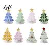 Handmade Crystal Figurine Glass Christmas Tree Lighted Figurine Mini Luminous Xmas Clear with Gold Star Night Light Art Tabletop Holiday Decoration