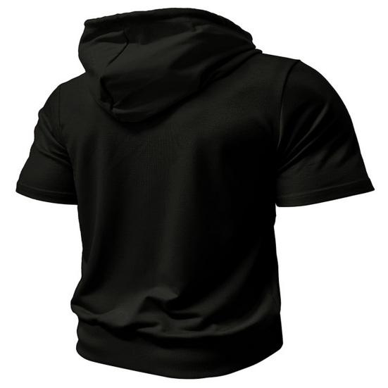 Men's Zip-up Hooded T-Shirt Summer Short Sleeve Hoodie Tee Solid Color Full Zipper Tee Shirt with Pockets for Daily Sports Street Gym
