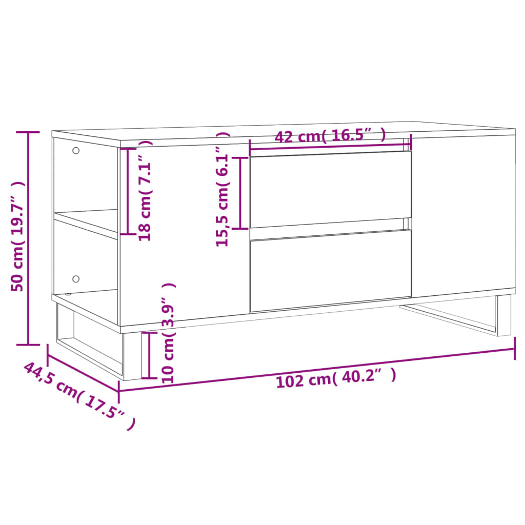 Coffee Table Grey Sonoma 102 X 44.5 X 50 Cm Particleboard