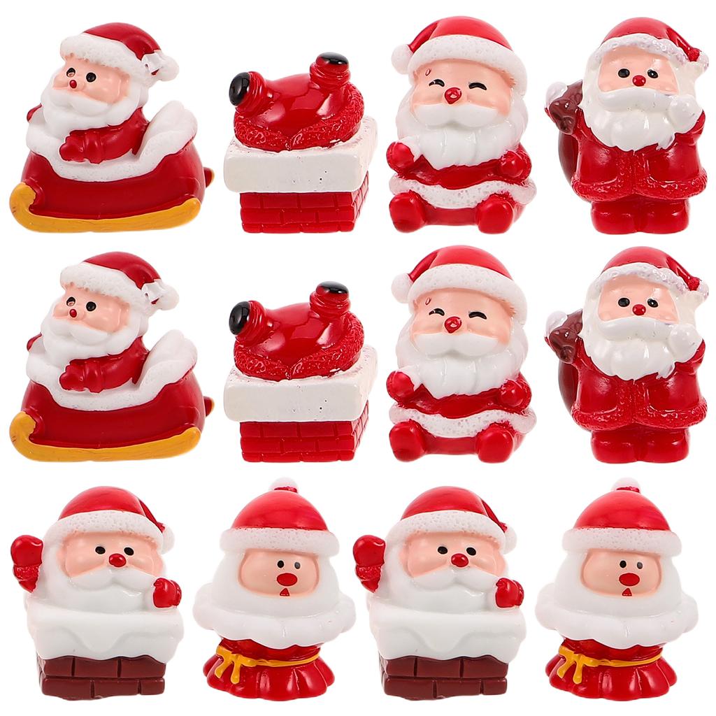 12pcs Mini Resin Santa Claus Ornaments Christmas Holiday Figurines For Tabletop Home Office Party Decor Miniature Christmas