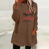 Women's Loose Long Sleeve Christmas Hat Print Fleece Hoodie