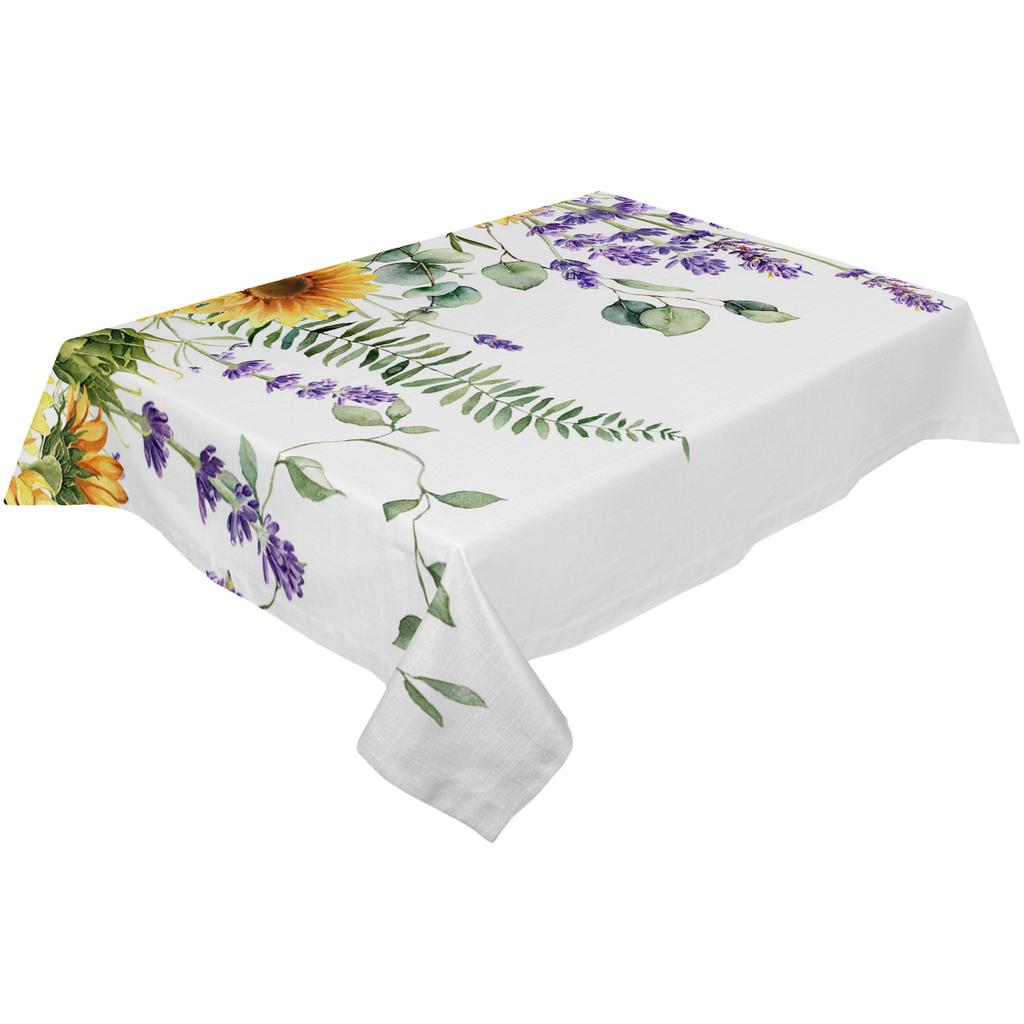 Spring Eucalyptus Sunflower Tablecloth Waterproof Rectangular Table Cover for Wedding Holiday Decor