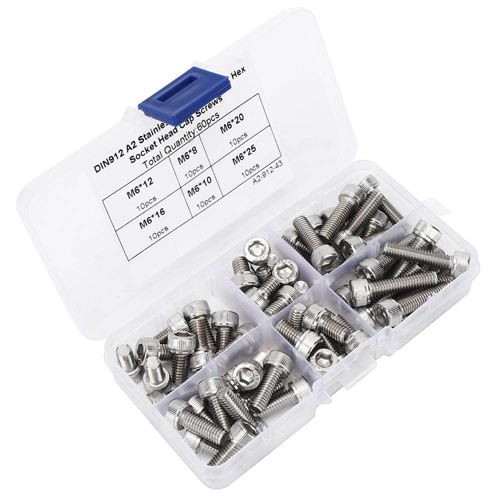 

60Pcs Cap Screw Set Hex Socket Stainless Steel 304 for Electronics Industry with Plastic Box