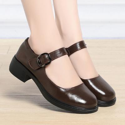 Breathable Comfortable Shallow Genuine Leather Shoes Women Flats 2025 Fall New Square Heels Mary Janes Soft for Office Mom Girls