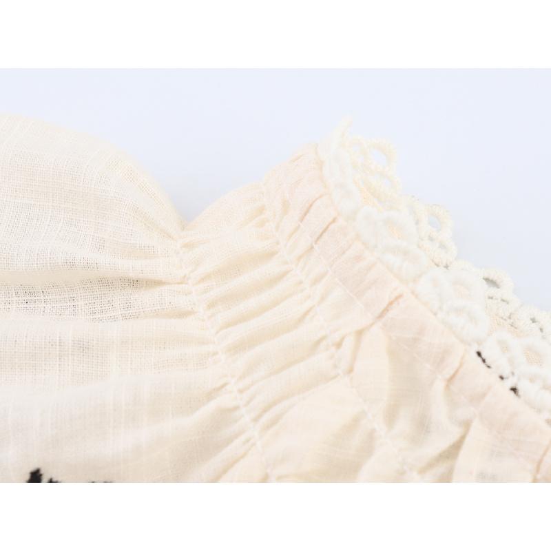 New Summer Women's Fashion Sweet Simple Round Neck Tie-Sleeve Embroidered Shirt Top