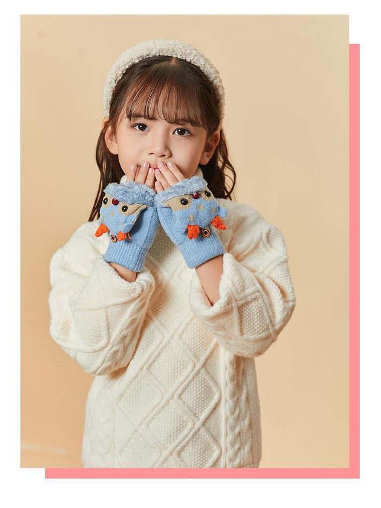 Kinder Rentier Fleece-gefütterte Fäustlinge mit Klappe, Gestrickt für Wärme, Halbfinger-Stil, Ideal zum Schreiben, Alter 3-10 Jahre, Herbst/Winter.