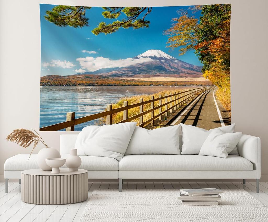 Japanese Pink Sakura Tapestry Cherry Blossoms Mountain Fuji Japan Wall Hangings Tapestry for Bedroom Living Room Dorm Home Decor