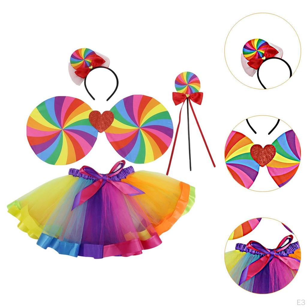 Child Costume Mesh Outfits Breathable Colorful Ballet Skirt Set for Pretend Play