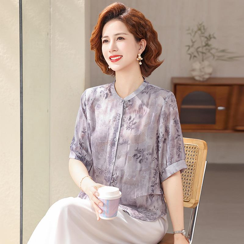 Women's Mid-Sleeve Chiffon Blouse - Fashionable Summer Top for Middle-Aged & Elderly