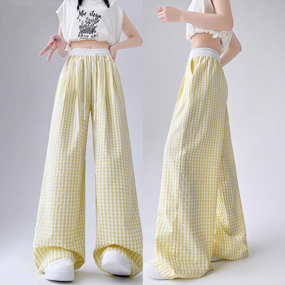 

Spring 2025 Women s Casual Blue Plaid Straight-Leg Pants S (80-95 lbs)