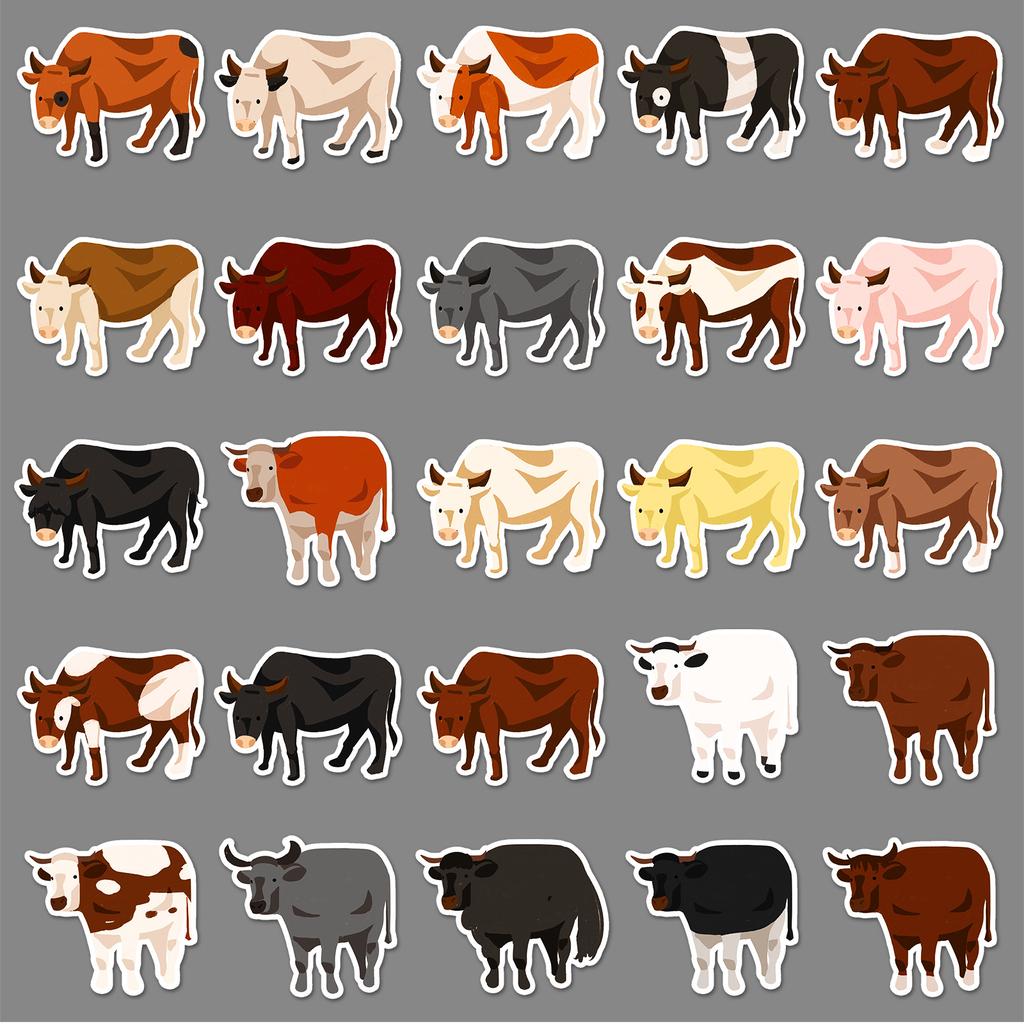 50 original cow cartoon cute animals for kids cognitive goo card handbook decoration notebook suitcase stickers