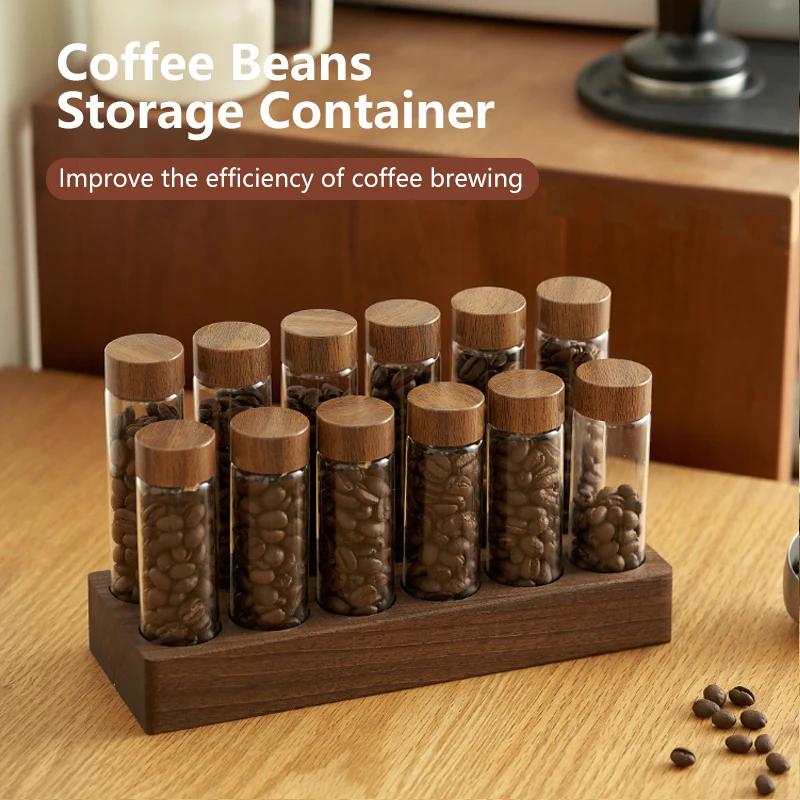 Solid Wood Coffee Bean Tube Display Rack Glass Single Dose Espresso Accessories Coffee Utensils Sets Barista Tools Gifts