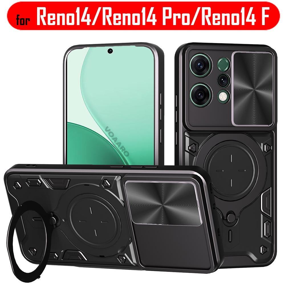 Slide Lens Armor Funda for OPPO Reno14 Pro Case for OPPO Reno 14 Pro Reno14 F Case Magnetic Ring Stand Holder Cover