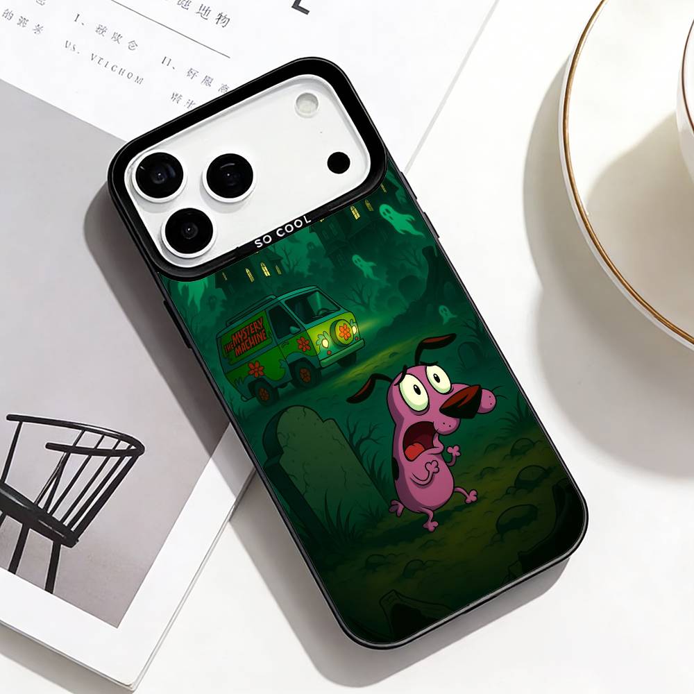 C-Courage the Cowardly D-Dog Phone Case For iPhone17,16,15,14,13,12,11 Plus,Pro Max Black Border Silver  Plated Cover
