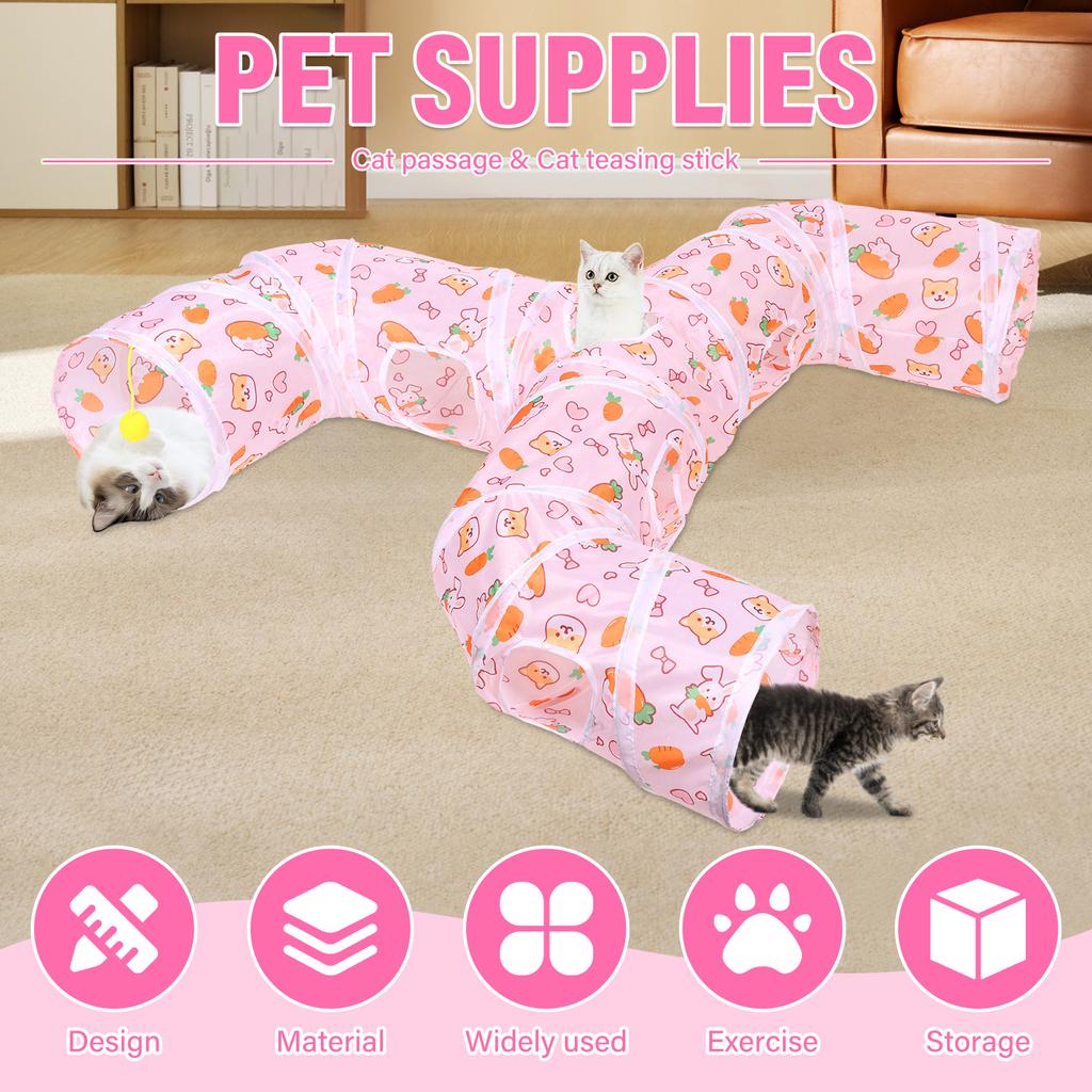 Faucet Style Foldable Cat Tunnel Versatile Tear Resistant Small Animal Tunnel Toy With Cat Teaser for Indoor Outdoor