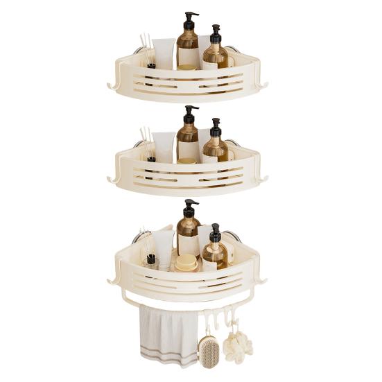 Suport de colț cu ventuză Triunghiular Suport de colț pentru duș Fără găurire Organizator de baie reglabil cu bară pentru prosoape Suport de depozitare pentru duș Bucătărie