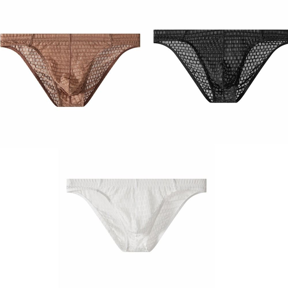 Solid Color Low Waist Men's Briefs Transparent Ultra-thin Ice Silk Underwear Mesh Lingerie See Through Briefs Workout