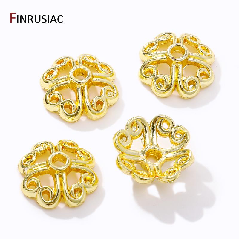 Wholesale Trendy Hollow Flower Beads End Caps,14K/18K Gold Plated Brass Bead Caps For DIY Bracelet Necklace Making Accessories