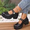 Women's Wide Width Mary Jane Pumps, Round Toe Single Buckle Platform Flats, Japanese JK Style Autumn Shoes for Women