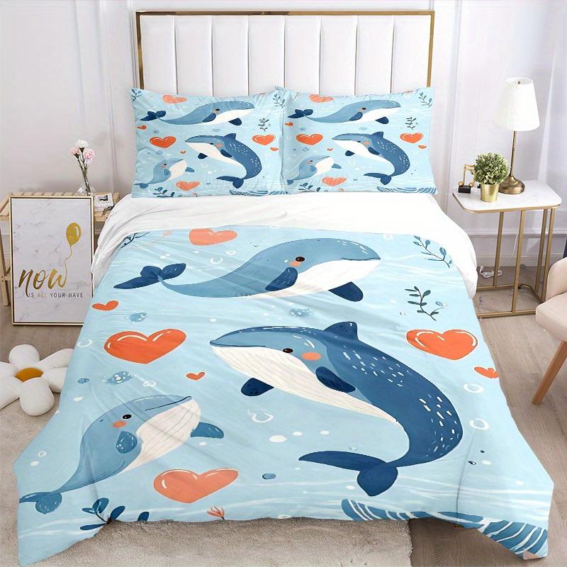 3pcs Whale Heart Print Bedding Set, Suitable for Bedroom Decoration, (Includes 1 Duvet Cover And 2 Pillowcases, Quilt Not Included) Yy250822176