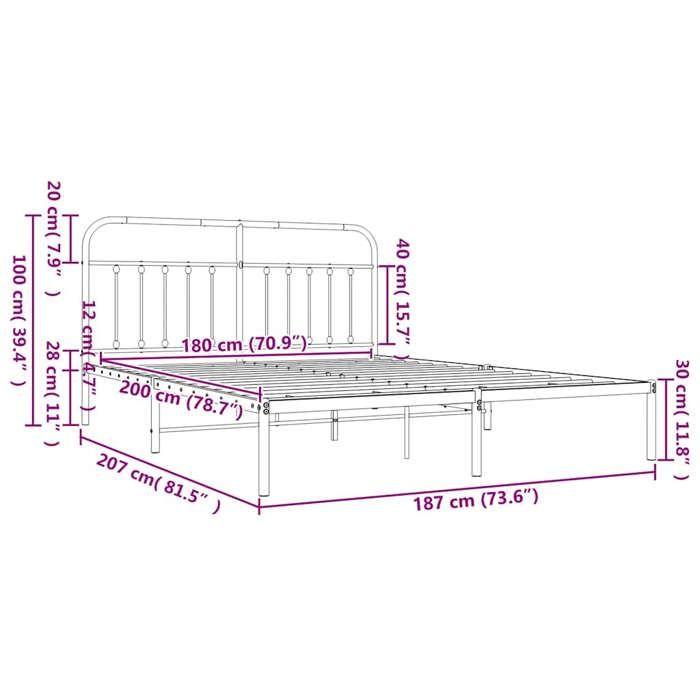VidaXL Cadre de lit métal avec tête de lit blanc 180x200 cm 352631