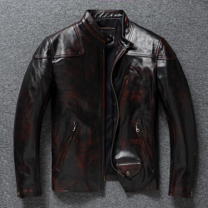 

Китайский размер, стиль RL, верхний слой, вощеная воловья кожа, мужская куртка с воротником-стойкой, коричневая мотоциклетная куртка, мужская байкерская куртка, весна-осень 5XL