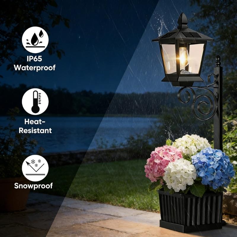 Solar Powered Flower Pot Light Decorative Outdoor Lamp For Garden Pathway And Patio With Auto On Off M4YD
