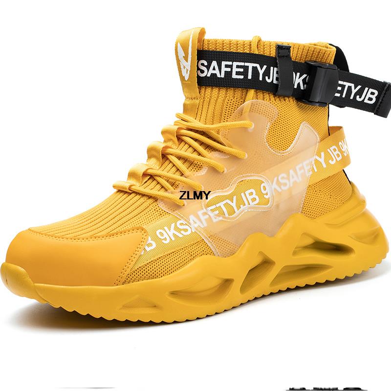 

Модные защитные ботинки для мужчин со стальным носком, рабочие ботинки с защитой от проколов, мужские промышленные рабочие ботинки, дышащие защитные ботинки EU38 жёлтый