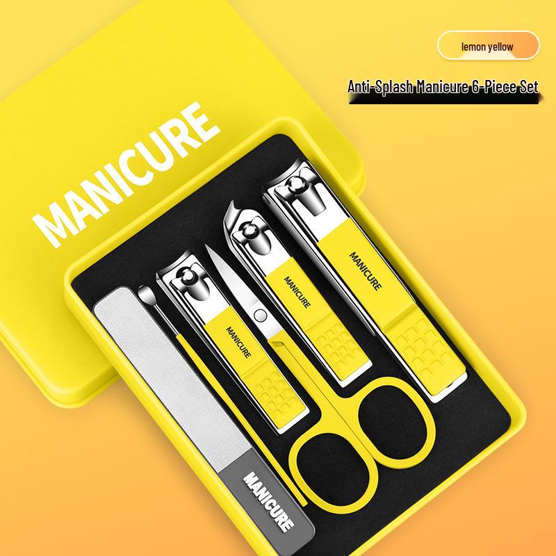 Anti-Splash Nail Clippers and Scissors Set - 6-Piece Boxed Household Nail Care Kit