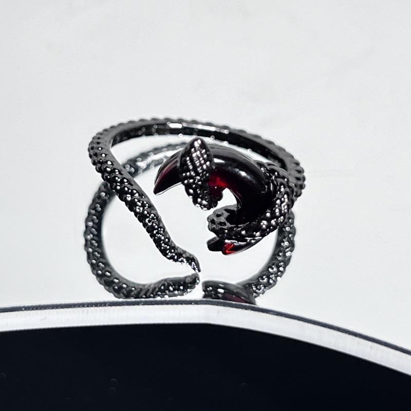 Dark Blood Red Crescent Rose Open Ring Sweet Cool Babes Venom Snake Niche High Sense Personality Ring Woman