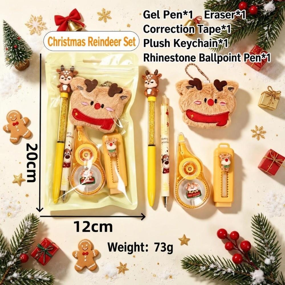 5pcs Practical Santa Series Christmas Stationery Set 5-in-1 School Writing Supplies Gel Pen Eraser Christmas Gift