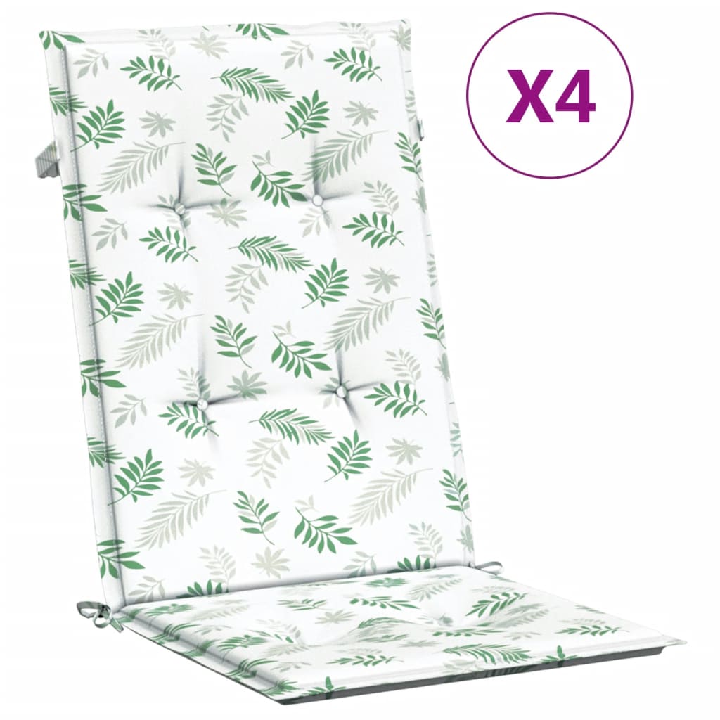 High Back Cushions (4 Pcs) Leaf Pattern Fabric