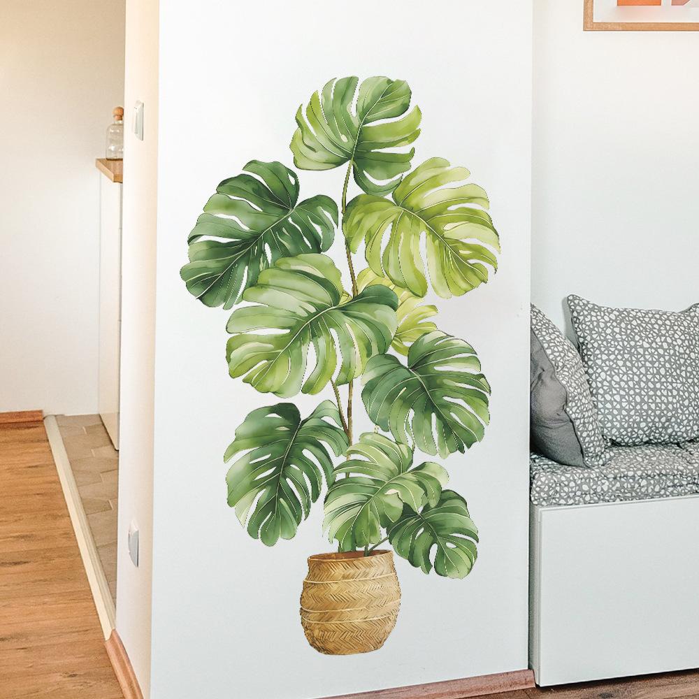 Creative Watercolor Turtle-back Bamboo Potted Plant Wall Decoration Sticker for Home Background Decoration