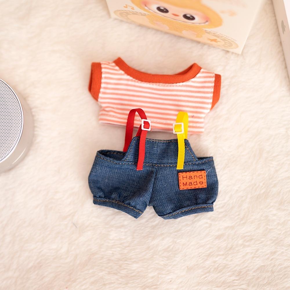 17cm Labubu Baby-Mantel Bunte Kaugummi-Karo Latzhose Labubu Puppe Plüschtier Puppen-Kostüm Baby-Mantel