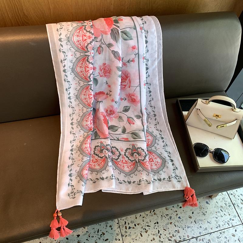 Spring and Autumn Korean version of floral imitation suet scarf women s versatile beach scarf shawl simple fashion scarf shawl cape 90*180