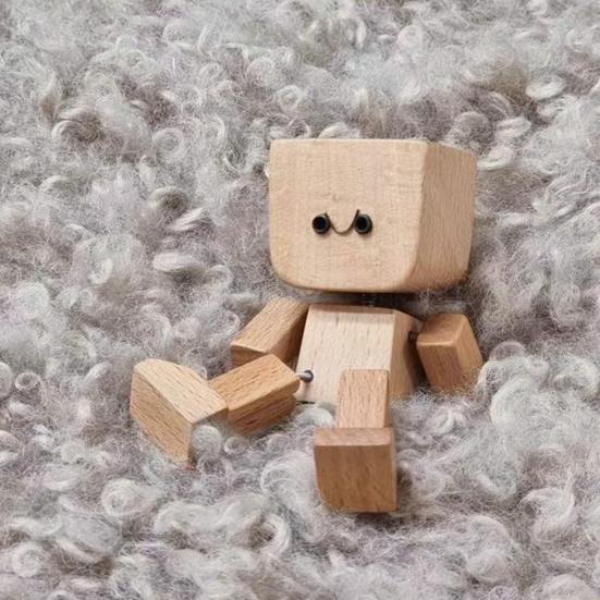 1/2 Sets Shaking Wooden Man Figurine with 12 Magnetic Expressions Handmade Shaking Feet Wooden Doll Car Dashboard Desktop Decoration