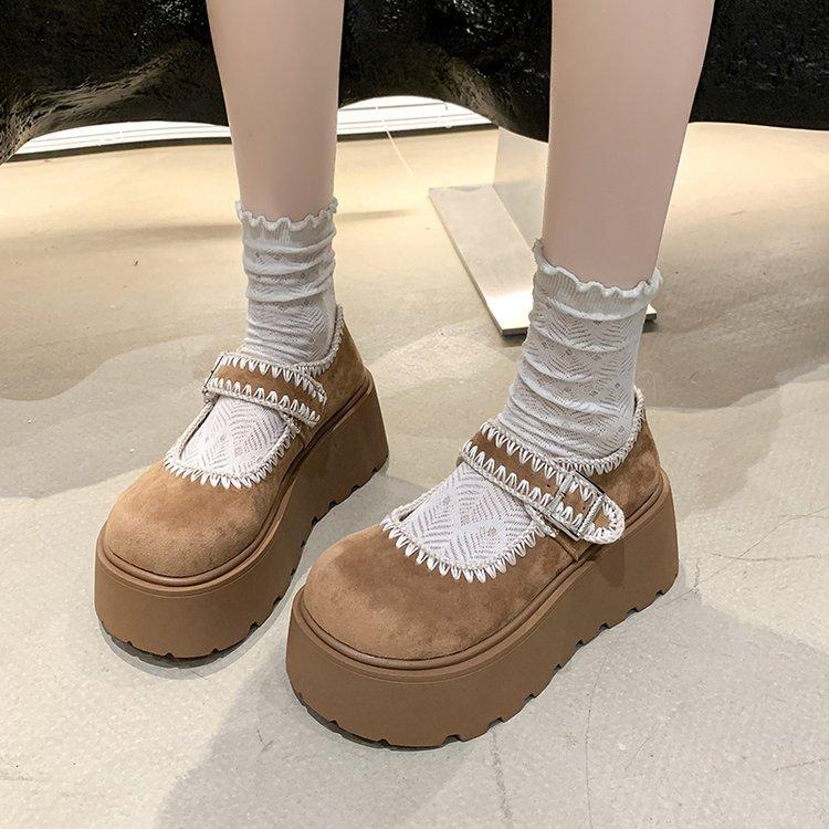 [Yushilai] Retro Style Platform Loafers Women's Spring 2025 New Sweet One-word with Casual Single Shoes