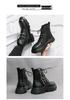 Men's Black Round Toe Ankle Boots with Cross Metal Buckle, Thick Sole, Side Zipper, and Knight Design.