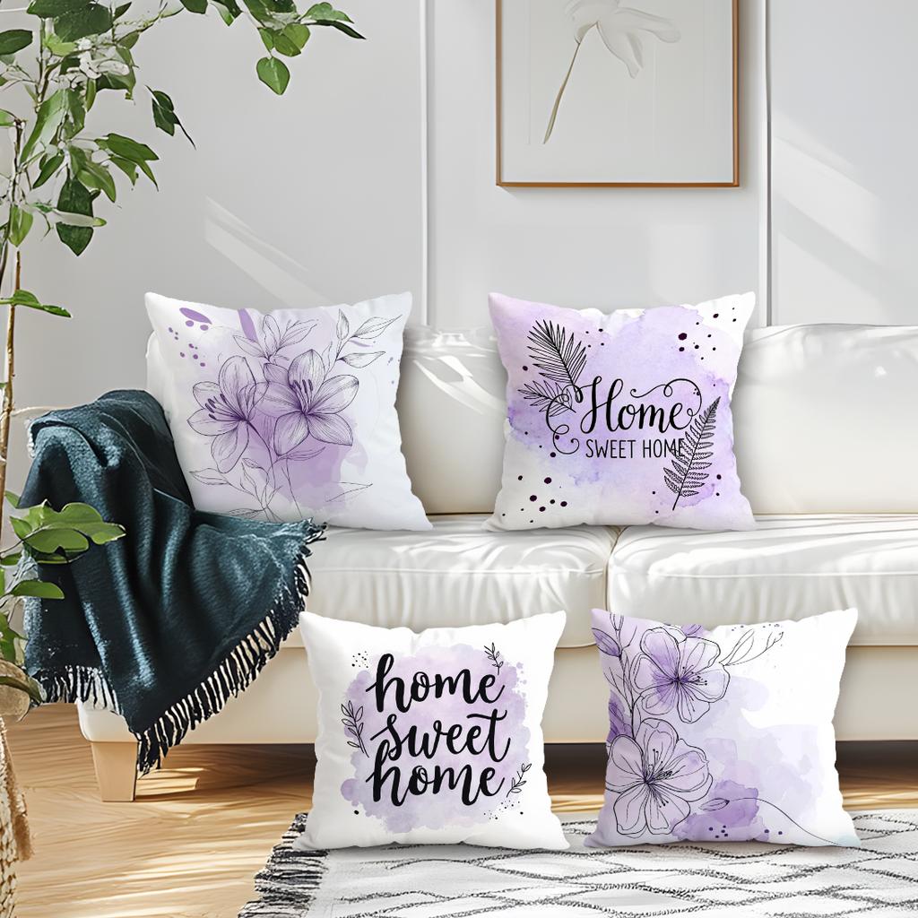 Aquarell Lila Blumig Kissenbezug Bedruckt Polyester 40/45/50cm Dekokissenbezug Dekokissen für Sofa Kissenbezug Heimdekoration