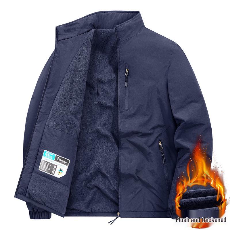 Herbst/Winter 2025 Herren Wasserdichte Jacke mit Stehkragen - Lässig, Einfarbig, Für mittlere und ältere Jahre.
