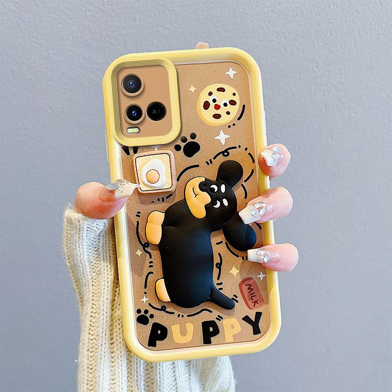 KEYSION Stoßfeste Hülle für VIVO Y21 Y21S Y33S Y33T mit Umhängeband, weiches Silikon, süße 3D-Cartoon-Puppe, Telefon-Rückseite für VIVO T1X