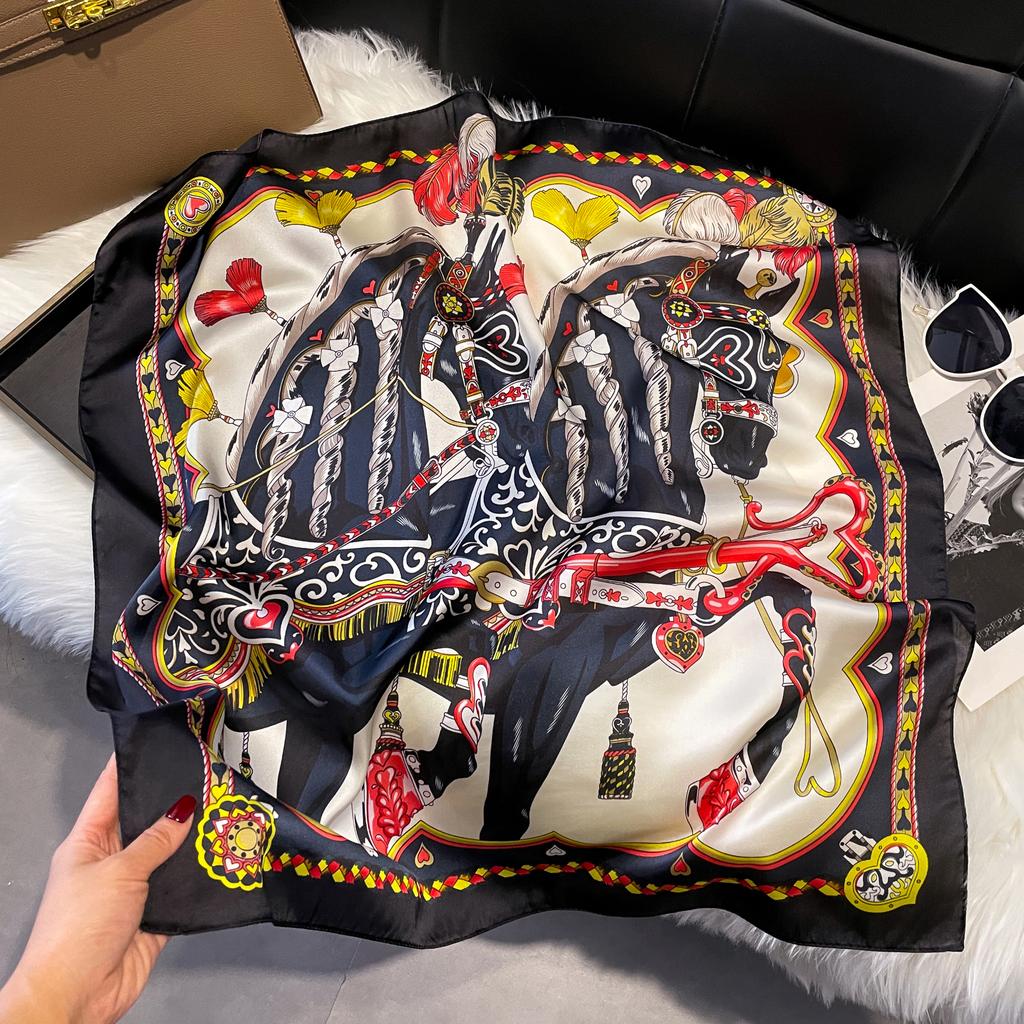 Luxo Moda Estampa 70*70cm Lenço Quadrado De Seda Mulheres Macio Cetim Faixa De Cabelo Lenço De Pescoço Gravata Faixa De Cabeça Feminina Foulard Bolsa Fita