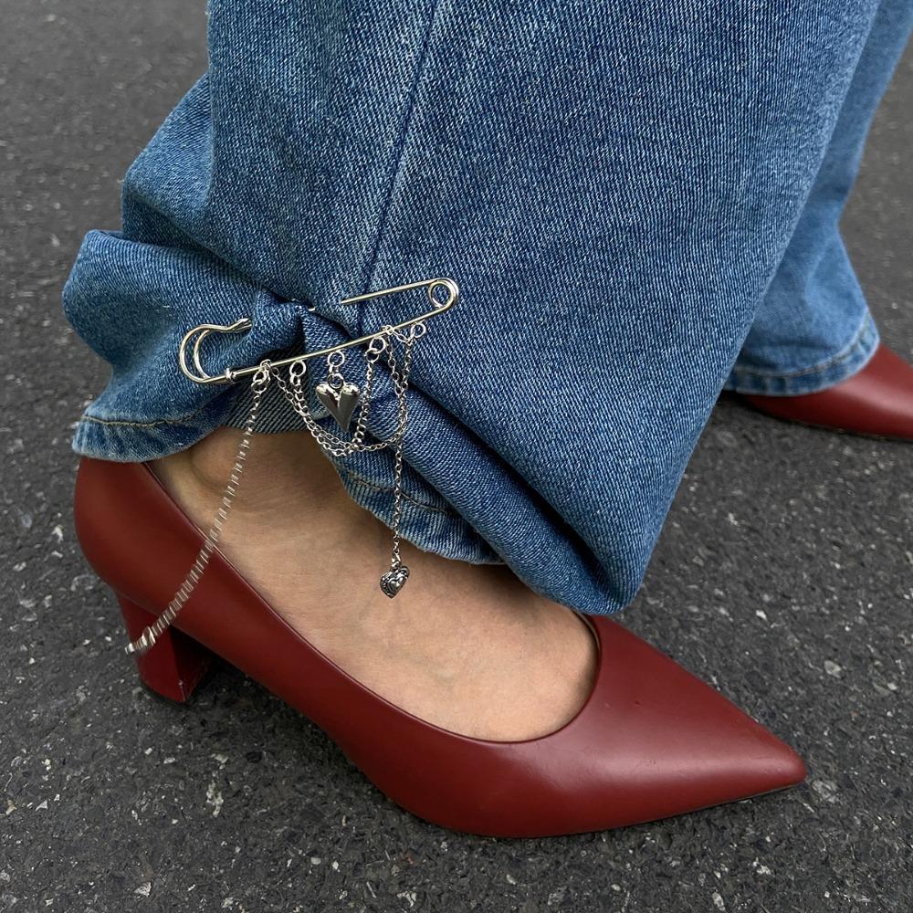 Heart-shaped Pendant Trouser Chain Detachable Tassel Trouser Leg Decorative Brooch Button Tightener Adjustable Fixed Clothes Pin